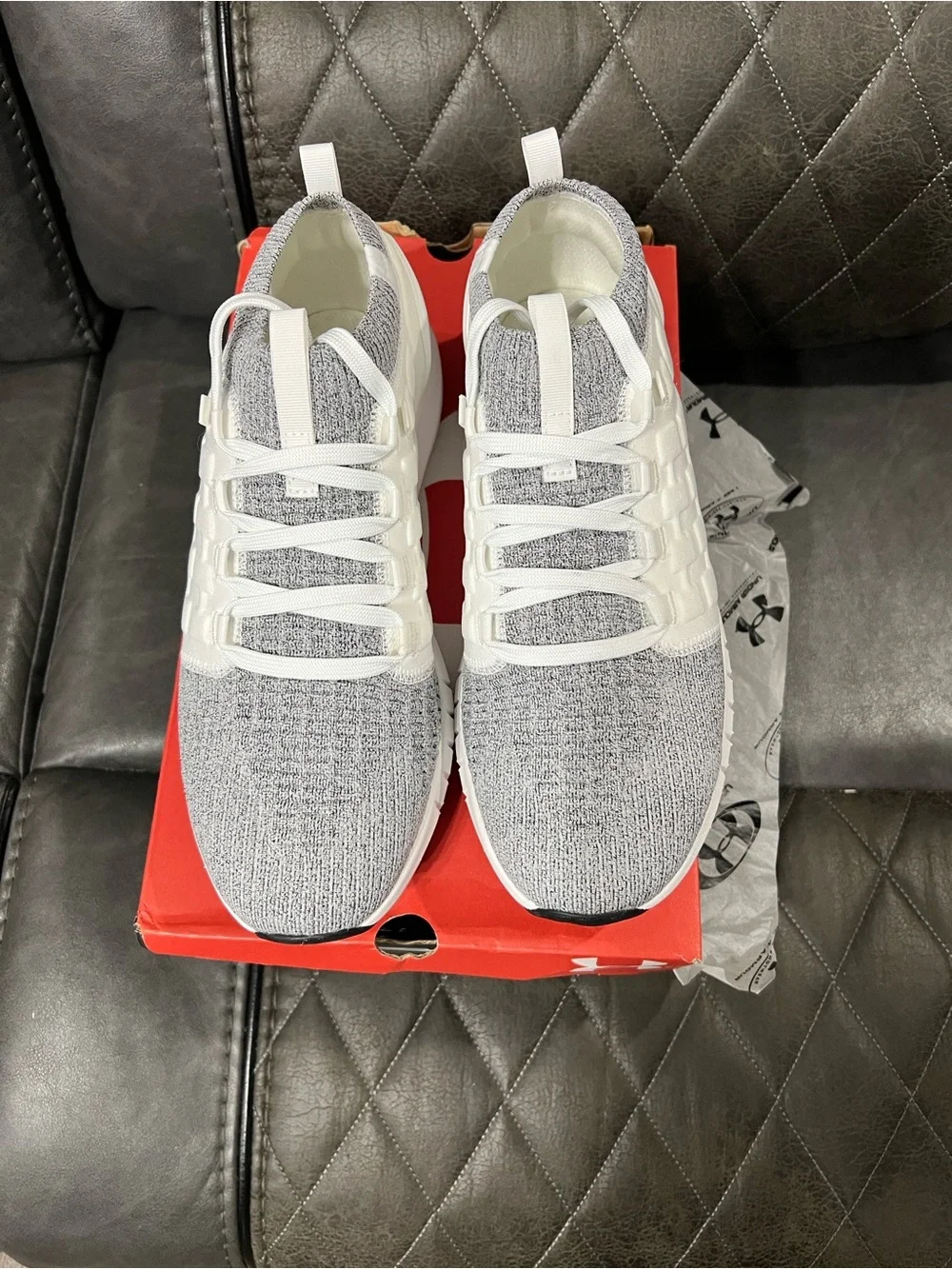 Under Armour White & Light Gray HOVR Phantom Athletic Sneakers